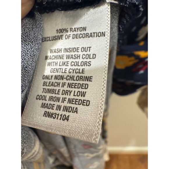 Wonderly Womens XL Navy Blue Ikat Print Embroidered Split Neck Maxi Dress Boho - Picture 6 of 8